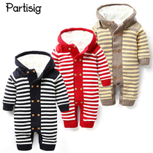 Baby Winter Rompers For Baby Boy Girl Newborn Baby Winter Thickened Jumpsuit Romper Hooded Striped Knitted Baby Winter Clothing 2024 - buy cheap