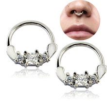 1pc Stainless Steel Square Zircon Nose Ring Fake Nose Hoop Septum Piercing Hanger Clip On Body Jewelry 2024 - buy cheap