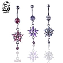 Nova chegada moda senhora barriga jóias de cristal strass flor balançar umbigo umbigo barbell anel corpo piercing 2024 - compre barato