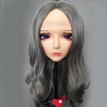 (Chun-03)Female Sweet Girl Resin Half Head Kigurumi Mask With BJD Eyes Cosplay Anime Role Lolita Mask Crossdress Doll 2024 - buy cheap