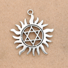 Colgante Chapado en plata antigua, accesorio para hacer pulseras, collares y joyas, estrella del Sol de David, 31mm, 5 unidades 2024 - compra barato