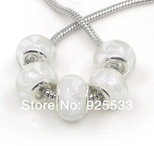 Free Shipping 50pcs mix color 8x14mm Silver plated Core Big Hole White Glass Beads for European Bracelet jewelry DIY 2024 - buy cheap