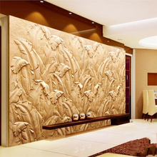 beibehang Custom 3d wall paper large banana leaf sandstone relief mural sofa living room dining room TV backdrop 2024 - buy cheap