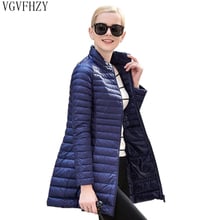 2018 Woman Autumn Warm Coat Ultra Light Duck Down Jacket Long Female Overcoat Slim Solid Jackets Winter Coat Portable Parkas 2024 - buy cheap