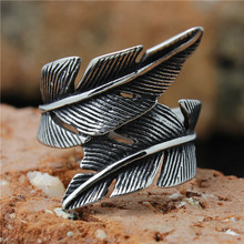1pc!! Light Feather Unisex Ring 316L Stainless Steel Hot Selling Fashion Feather Ring 2024 - buy cheap