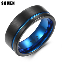 Somen Ring Men 8mm Tungsten Carbide Ring Thin Blue Line Brushed Wedding Band Male Engagement Ring Men Jewelry USA Dropshipping 2024 - buy cheap