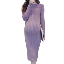 Maternity Elastic Dress Thick Winter Knitted Sweater Boat neck Pullover Casual Full Sleeve Knee-Length Pregnant Women Clothings 2024 - buy cheap