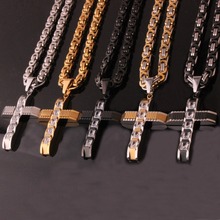 New Stone 316L Stainless Steel Knight Cross Necklace Christian Biker Jewelry Crucifix Men Women Pendant Necklace Byzantine Chain 2024 - buy cheap