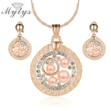 Mytys-collar y pendientes con colgante circular para mujer, juegos de aretes, red de malla de cristal, perlas, corazón, juegos de joyas para mujer CN285 2024 - compra barato