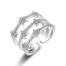 Anillo de Plata de Ley 925 con zirconia cúbica, anillo ajustable de cinco estrellas, con AAA, austriaco, y boda para fiesta, para mujeres y niñas 2024 - compra barato