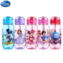 450ml Disney cartoon Mickey mouse children's plastic cup straw cup students drinking water kid bottle leak proof new 2024 - купить недорого