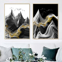 Abstract Line Mountain Bird Landscape Wall Art Canvas Painting Nordic Posters And Prints Wall Pictures For Living Room Decor 2024 - buy cheap