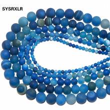 Wholesale Dull Polish Blue Banded Agat Natural Stone Round Beads For Jewelry Making DIY Necklaces Bracelets 4 6 8 10 12 MM 2024 - buy cheap