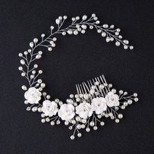 Tocado de cristal de dama de honor con flor blanca romántica hecha a mano, peine de pelo nupcial de perla larga para boda, accesorios de joyería 2024 - compra barato