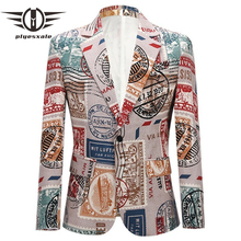 Blazer estampado retrô vintage para homens, jaqueta masculina de marca da moda com estampa de lábios vermelhos e letras para hip hop, blazer de baile q616 2024 - compre barato