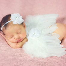 Conjunto para fotos de bebês recém-nascidos, fantasia + faixa de cabeça com asas de anjo branco para meninas, roupa infantil 2024 - compre barato