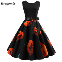 2020 New Fashion Summer Sleeveless Casual Dress Skull Pumpkin Printed Halloween Party Vintage Retro 50s 60S Pin Up Skater Dress 2024 - compre barato
