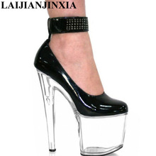 LAIJIANJINXIA New 20CM Sexy Ultra High-Heeled Shoes Performance Shoes Platform Black Leather Single Shoes Fashion Crystal Shoes 2024 - buy cheap