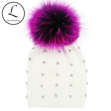GZHILOVINGL Winter Knitted Real Fur Hat Women Thicken Beanies Hats with Big Raccoon Fur Removable Pom poms Knitting Beanie Caps 2024 - buy cheap