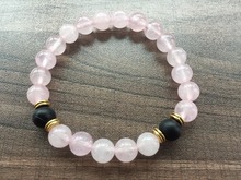 Pulsera de ónix negro mate para mujer, brazalete de cristal rosa de 8MM, cuentas naturales de piedra redonda, cuentas de Mala de Yoga, Pulseras de Moda 2024 - compra barato