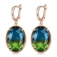 QCOOLJLY Elegant Gradual Change Ellipse Cubic Zirconia Crystal Dangle Earrings New Fashion Design 7 Colors Drop Earrings Jewelry 2024 - buy cheap
