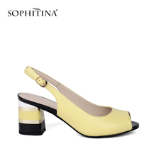 SOPHITINA Comfortable Sandals Fashion Ankle-Wrap High Quality Sheepskin Shoes Square Heels Peep Toe Design Woman Sandals MC170 2024 - buy cheap