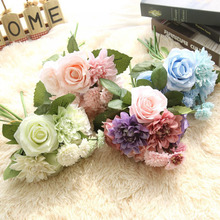 Silk Flower Wedding Bouquet Roses Dahlias Artificial Flowers Fall Vivid Fake Leaf Wedding Flower Bridal Bouquets Decoration 2024 - buy cheap