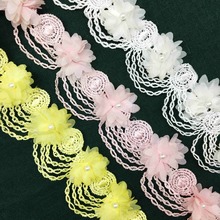 Cinta de gasa bordada para decoración de sombreros, borlas de flores y perlas, 1 yarda, hecha a mano, costura artesanal para disfraz 2024 - compra barato