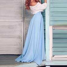 Light Blue Chiffon Long Maxi Skirt Zipper Waistline A Line Floor Length Skirt Custom Made Spring Autumn Elegant Skirts Women 2024 - buy cheap