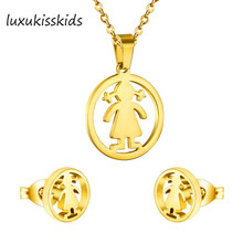 LUXUKISSKIDS Dubai African Kids Jewelry Sets For Lovely Girls Women Round Pendant Necklace Earrings Stainless Steel Jewelry Set 2024 - buy cheap