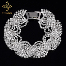 TREAZY-Pulseras de cristal de lujo para mujer, brazaletes de diamantes de imitación de Color plateado, joyería nupcial para fiesta de boda 2024 - compra barato