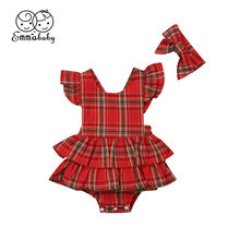 Christmas Baby Girl Bodysuit Infant Kid Plaid Clothes Toddler New Year Costume Headband Xmas Party Children Outfit Clothing 2024 - buy cheap