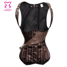Brown Striped Steel Boned Underbust Corset Steampunk Corsetto Waist Slimming Corsets Sexy Corpetes E Espartilhos Gothic Clothing 2024 - buy cheap