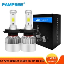 PAMPSEE H7 H11 H1 H3 9005 9006 COB Car LED Headlight Bulbs H4 Hi-Lo Beam 72W 8000LM 6500K/4300K Auto Headlamp Led Car Light 12V 2024 - buy cheap