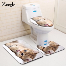 Zeegle-Conjunto de alfombras de baño con estampado de gato, alfombrilla de microfibra para baño, antideslizante, 3 uds. 2024 - compra barato