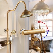 Torneiras de chuveiro termostáticas para parede, torneira com misturador de bronze antigo, alça dupla com barra de deslize para banheiro ast947 2024 - compre barato