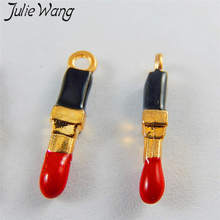 Julie Wang Wholesale 10PCS Enamel Colorful Lipstick Alloy Gold Tone Charms For Neckalce Pendant DIY Jewelry Making Accessory 2024 - buy cheap