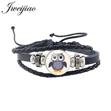 JWEIJIAO Fashion Birds Owl Woven Leather Bracelet Glass Cabochon Animal Charm Unisex Bracelet Bangles Chain Jewelry FQ135 2024 - buy cheap