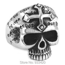 Anillo de calavera de Cruz para hombre, joyería de acero inoxidable, anillo clásico de motorista, SWR0096B 2024 - compra barato