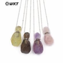 WT-N1145 Super hot sales natural stone perfume bottle necklace fashion stainless steel raw stone perfume stone necklace 2024 - buy cheap