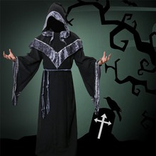 Traje de mago y sacerdote para hombres adultos, traje de oscuro ero bata monje Monje, padrino religioso, disfraz de mago, bruja del diablo, Cosplay de Halloween 2024 - compra barato