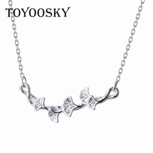 TOYOOSKY S925 Sterling Silver Necklace Women Ginkgo Leaf Pendant Necklace Literary Flower Leaves Chain Jewelry for Summer 2024 - buy cheap