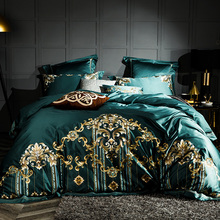Adulto rainha tamanho king colcha capas 4/6pcs, adulto, verde, folha de cama, bordado de ouro, conjunto de cama 1000tc egípcio capa de algodão do duvet 2024 - compre barato