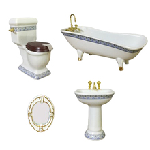 Conjunto de muebles de porcelana en miniatura para baño, decoración para casa de muñecas, 4 piezas 2024 - compra barato