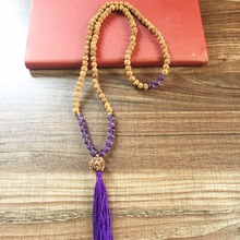Collar de cuentas de cuarzo púrpura para Yoga y meditación, collar de borlas de cuentas, Chakras del corazón, collares Bodhi, Rudraksha, 108 2024 - compra barato