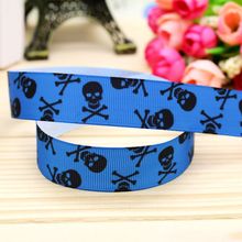 7/8'' Free shipping skull printed grosgrain ribbon hair bow headwear party decoration wholesale OEM 22mm H5110 2024 - buy cheap