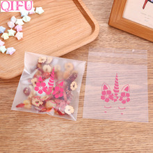 QIFU 100pcs Custom Plastic Transparent Unicorn Cookie Candy Bags For Unicorn Party Kids Favors Gifts Boxes Biscuit Baking Bags 2024 - buy cheap