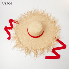USPOP Summer Sun hats women raffia straw hat female fashion soft long ribbon wide brim beach hat 2024 - buy cheap