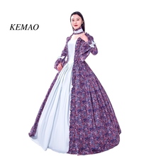 Shipp grátis Hot Sale Vitoriana Rococó Traje das Mulheres Dos Adultos Cosplay Reuniram Longo Mangas Sino Tornozelo Comprimento do Vestido Roxo Do Vintage 2024 - compre barato