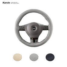 Karcle 38CM Genuine Leather Steering-wheel Covers Steering Wheel Cover Protector Needles&Thread Auto Accessories Car-styling 2024 - buy cheap